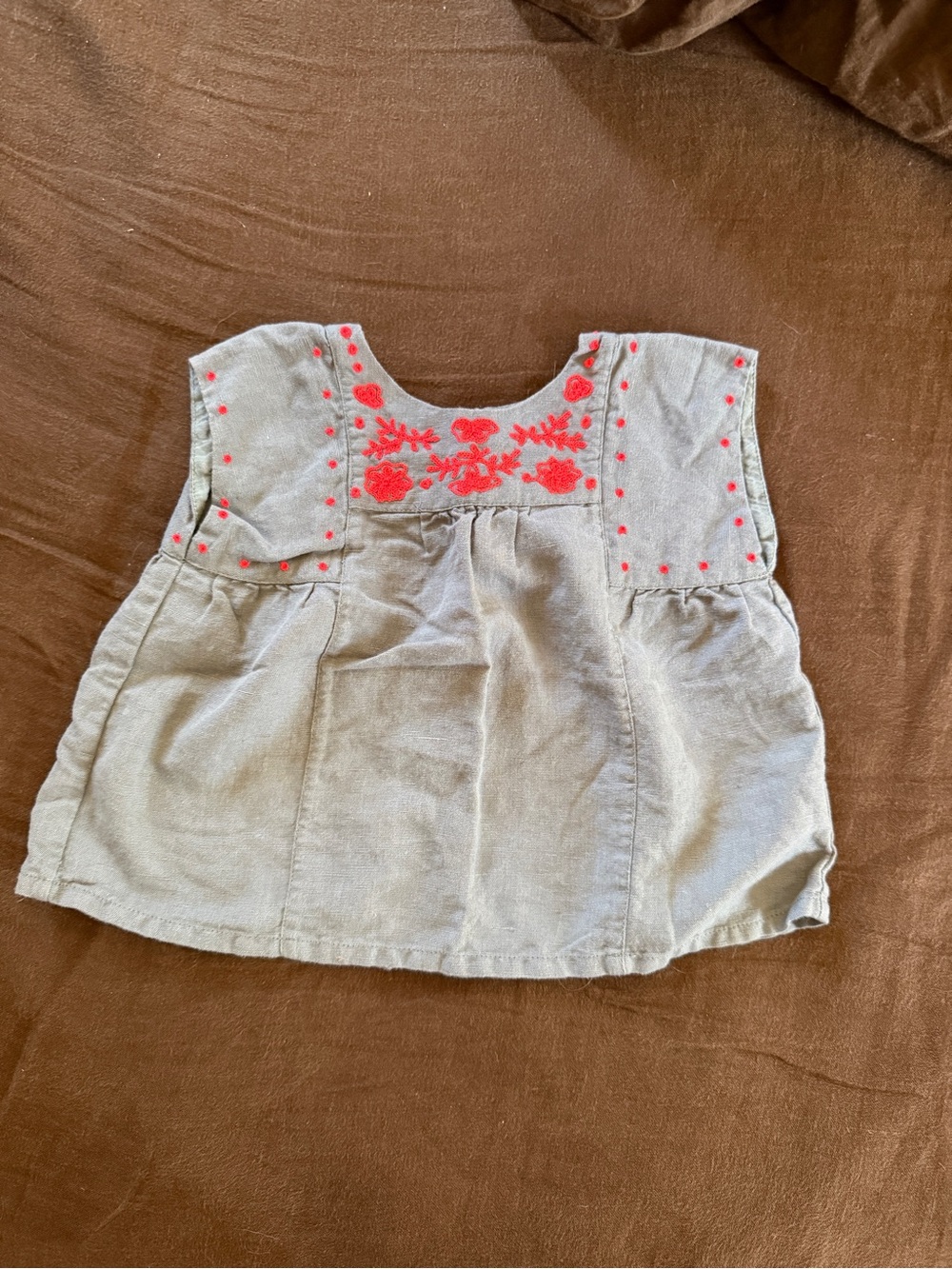 Bon Point Embroidered Grey Kids Top with Coral Accent